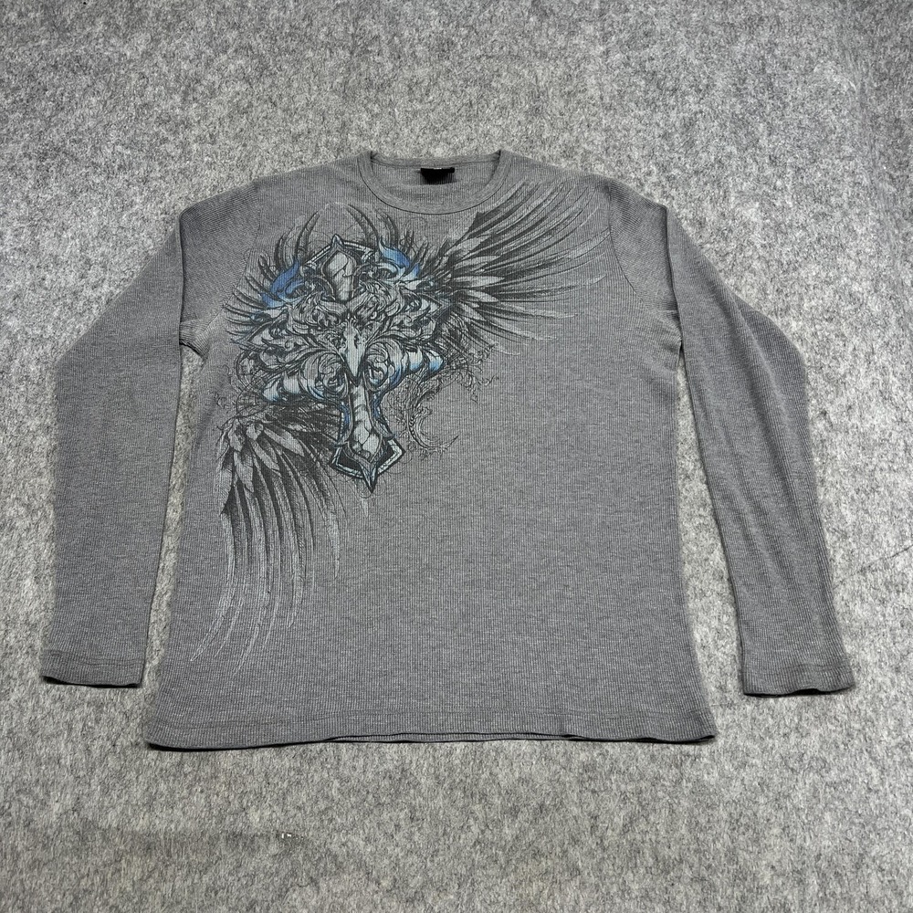 Vintage MMA Elite Shirt Mens XL Gray Long Sleeve Thermal Eagle Cross Tee Casual